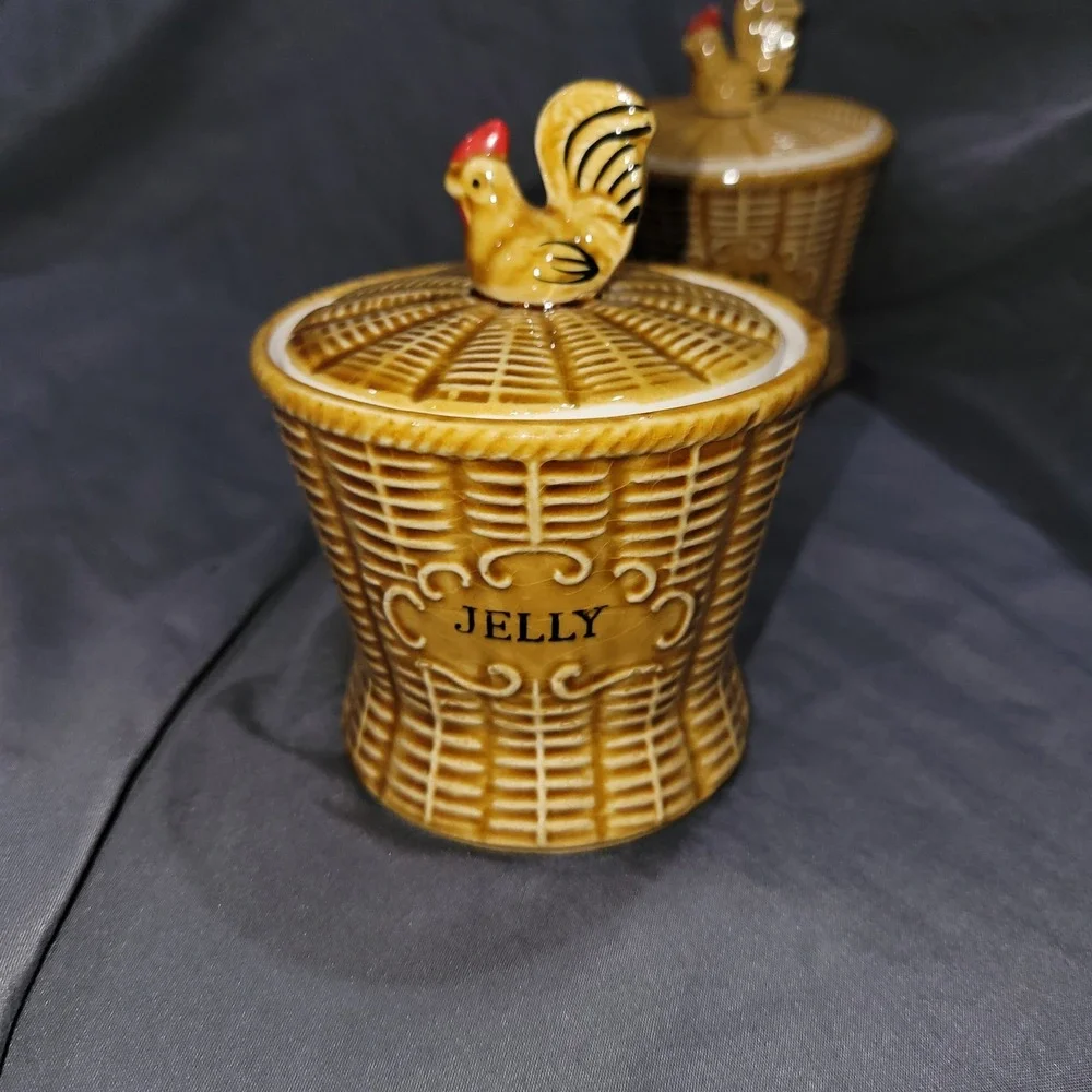 13-Piece Vintage Basketweave Rooster Breakfast Set Japan MCM Ceramic